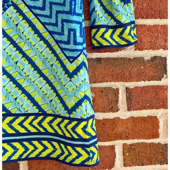 Hale Bob Geometric Print Dress | Size L | Blue Green Yellow Bold Pattern - Picture 6 of 7
